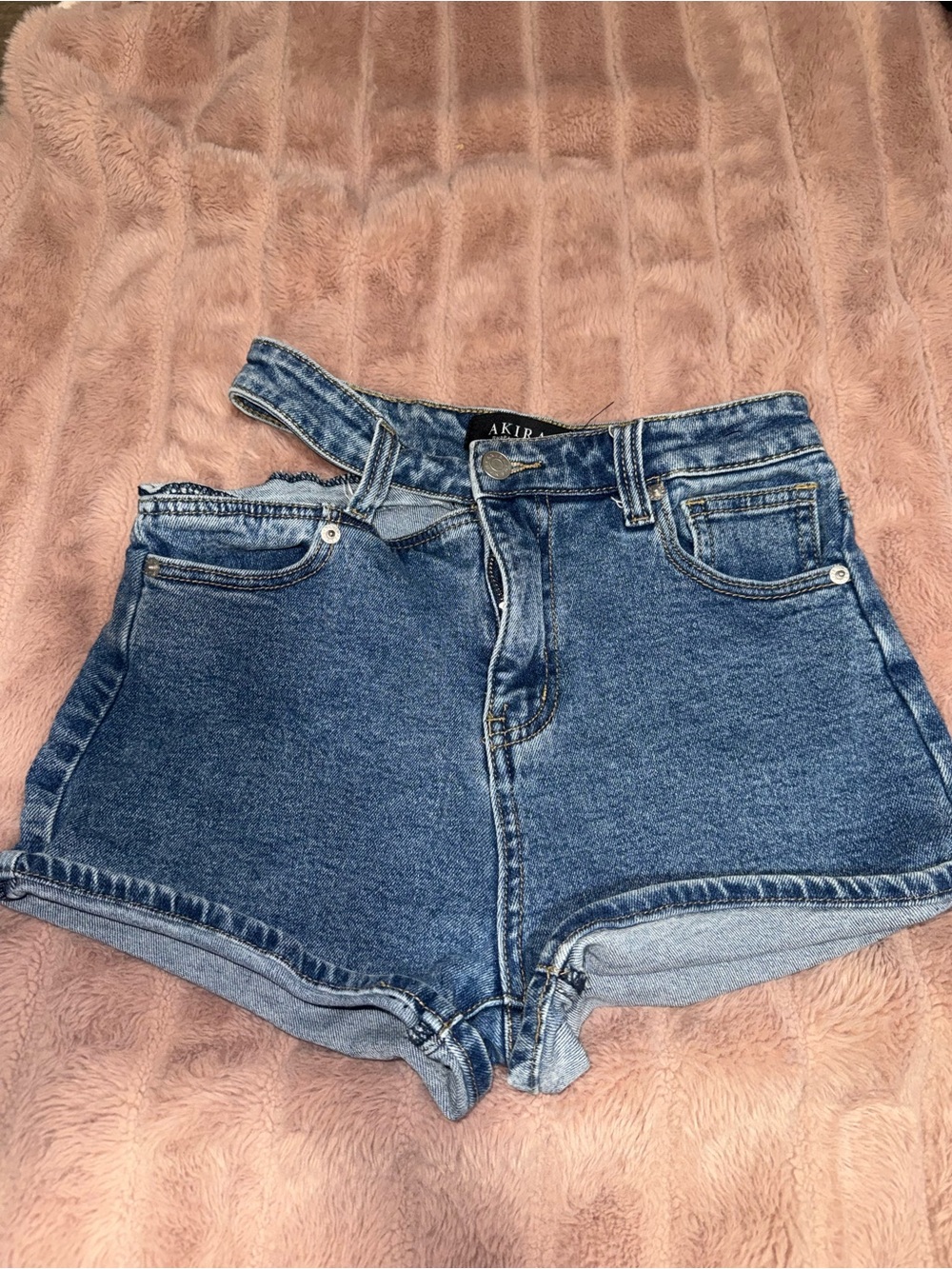 AKIRA Medium Blue High-Rise Denim Shorts